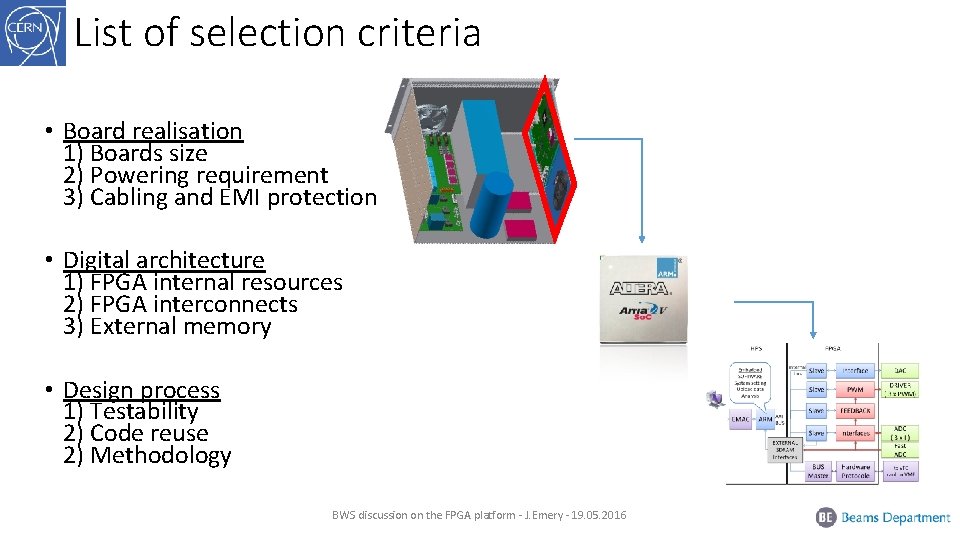 List of selection criteria • Board realisation 1) Boards size 2) Powering requirement 3)