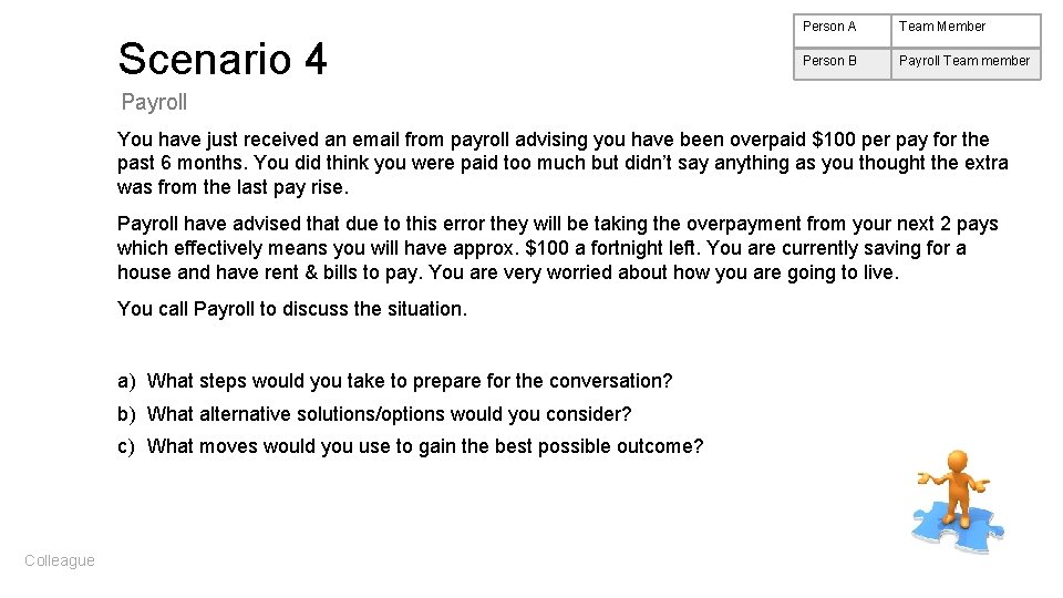 Scenario 4 Person A Team Member Person B Payroll Team member Payroll You have