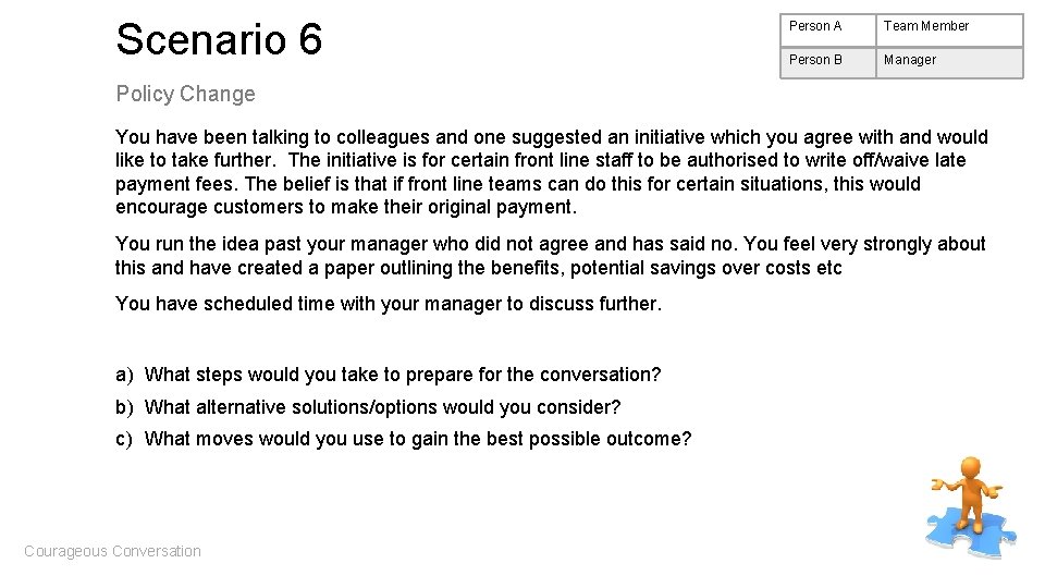 Scenario 6 Person A Team Member Person B Manager Policy Change You have been