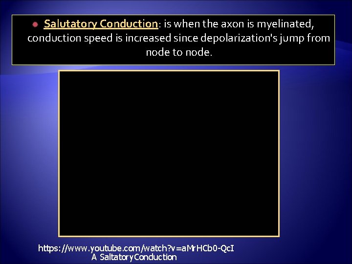 Salutatory Conduction: is when the axon is myelinated, conduction speed is increased since depolarization's
