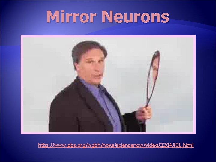 Mirror Neurons http: //www. pbs. org/wgbh/nova/sciencenow/video/3204/i 01. html 