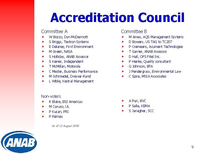Accreditation Council Committee A « « « « « W Bozzo, Dyn Mc. Dermott