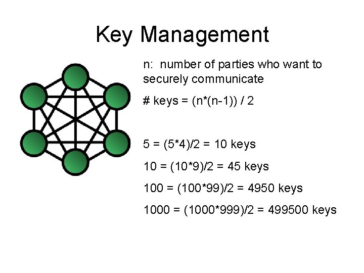 Key Management n: number of parties who want to securely communicate # keys =