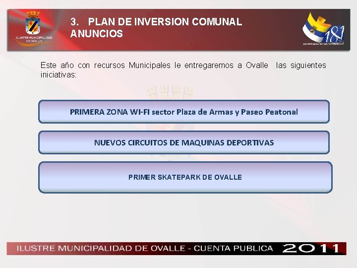 3. PLAN DE INVERSION COMUNAL ANUNCIOS Este año con recursos Municipales le entregaremos a