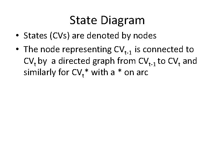 State Diagram • States (CVs) are denoted by nodes • The node representing CVt-1