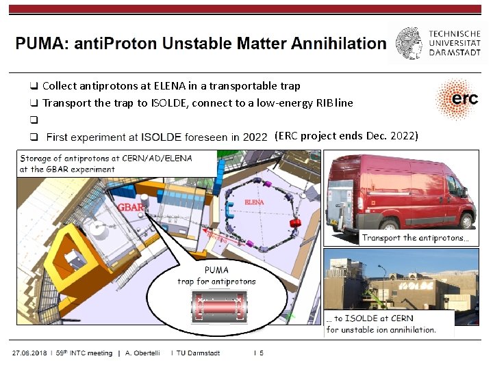 Collect antiprotons at ELENA in a transportable trap Transport the trap to ISOLDE, connect