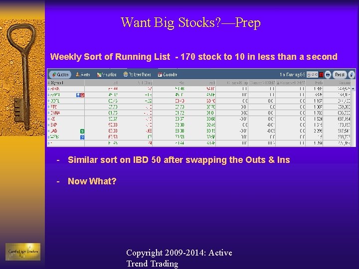 Want Big Stocks? —Prep Weekly Sort of Running List - 170 stock to 10