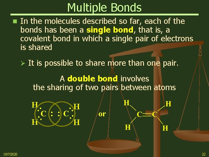 Multiple Bonds n In the molecules described so far, each of the bonds has