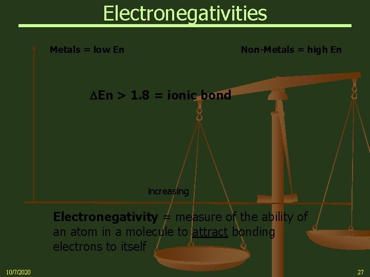 Electronegativities Metals = low En Non-Metals = high En > 1. 8 = ionic