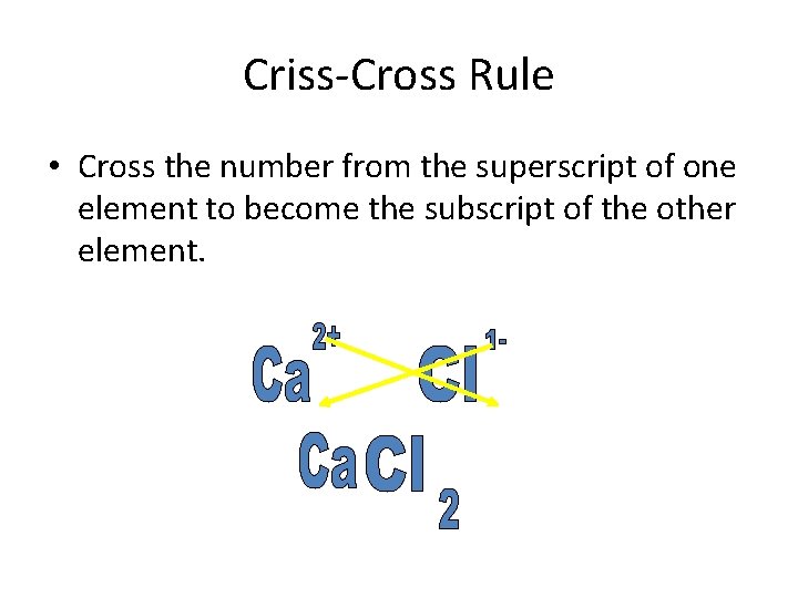 Criss-Cross Rule • Cross the number from the superscript of one element to become