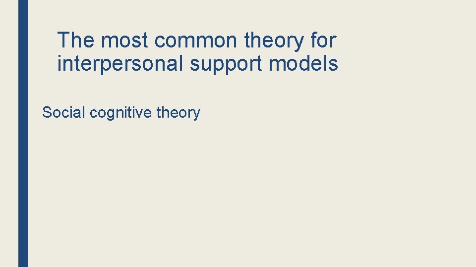 The most common theory for interpersonal support models Social cognitive theory 