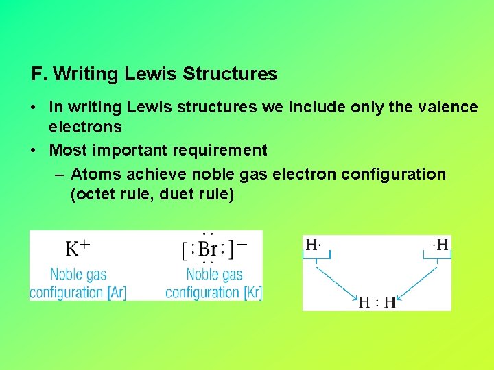 F. Writing Lewis Structures • In writing Lewis structures we include only the valence