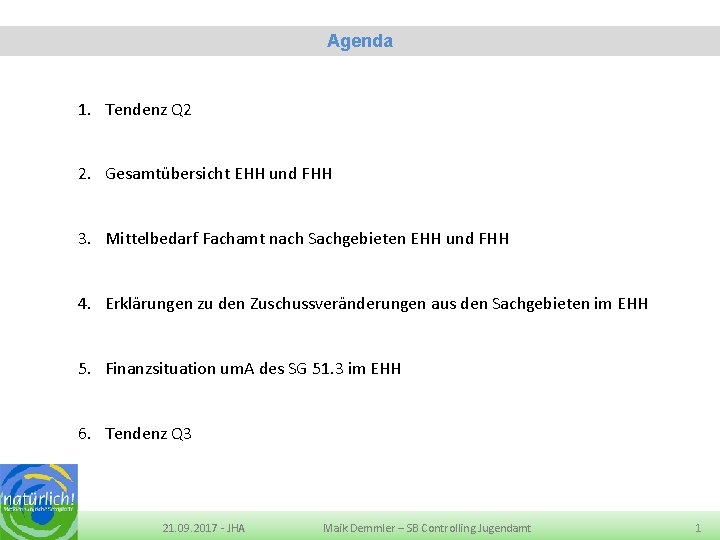 Eckdaten Quartalsbericht 2 -2016 des Jugendamtes LK MSE Agenda 1. Tendenz Q 2 2.