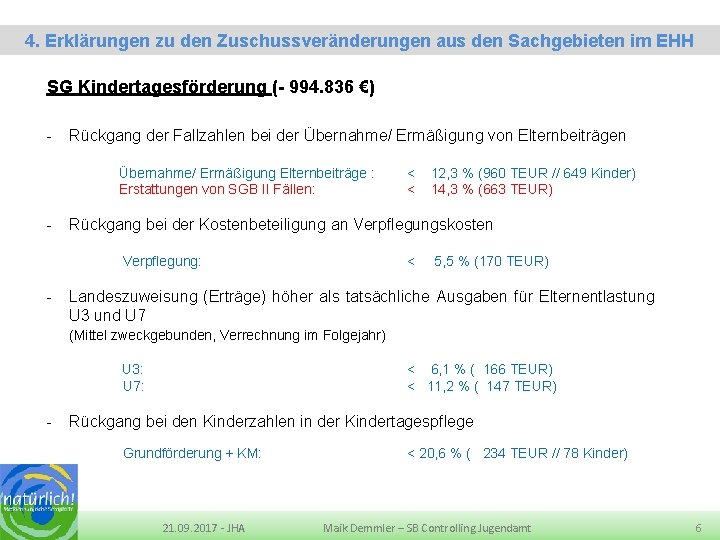 Eckdaten Quartalsbericht 2 -2016 des Jugendamtes LK MSE 4. Erklärungen zu den Zuschussveränderungen aus