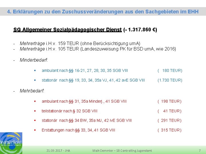 Eckdaten Quartalsbericht 2 -2016 des Jugendamtes LK MSE 4. Erklärungen zu den Zuschussveränderungen aus