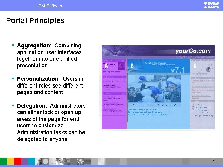 IBM Software Portal Principles § Aggregation: Combining application user interfaces together into one unified