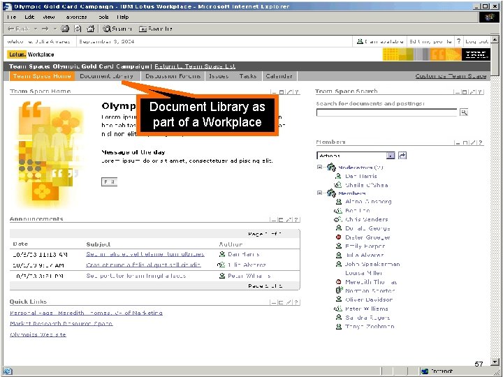 IBM Software Document Library as part of a Workplace 57 