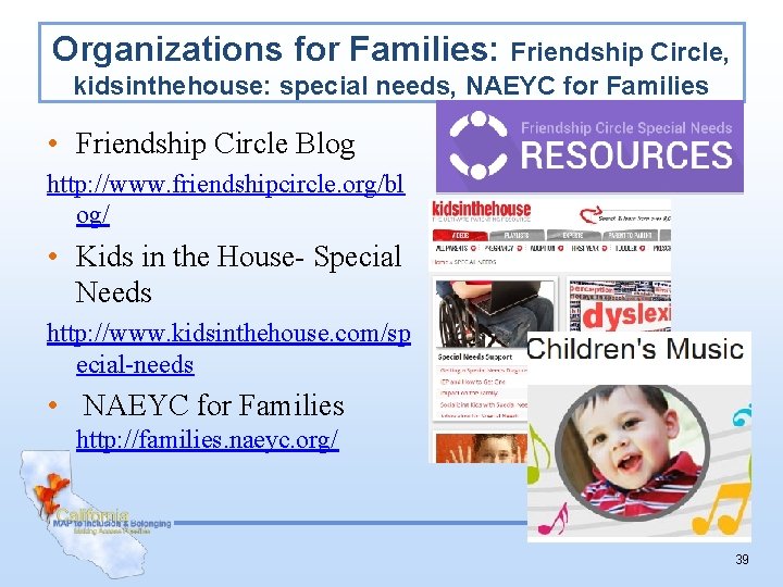 Organizations for Families: Friendship Circle, kidsinthehouse: special needs, NAEYC for Families • Friendship Circle