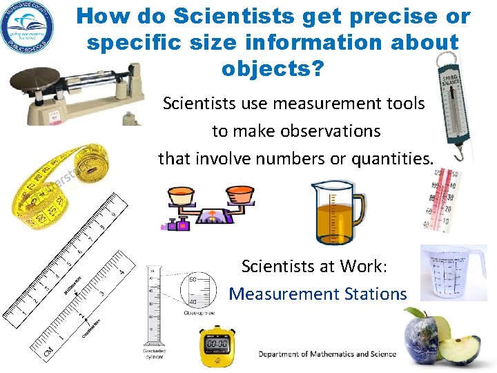 How do Scientists get precise or specific size information about objects? Scientists use measurement
