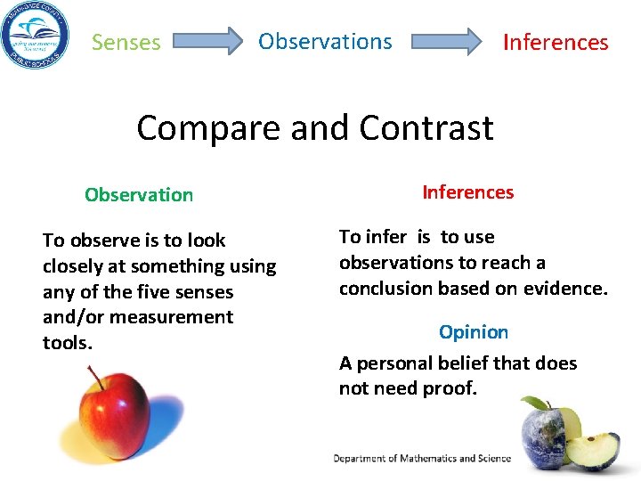 Senses Observations Inferences Compare and Contrast Observation To observe is to look closely at