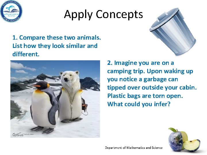 Apply Concepts 1. Compare these two animals. List how they look similar and different.
