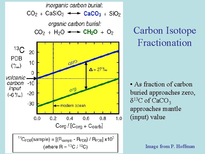 Carbon Isotope Fractionation • As fraction of carbon buried approaches zero, 13 C of