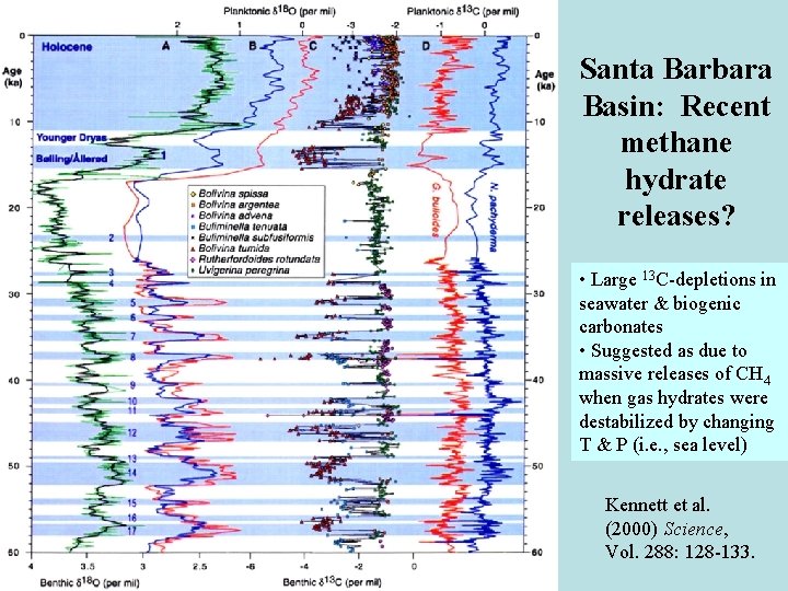 Santa Barbara Basin: Recent methane hydrate releases? • Large 13 C-depletions in seawater &