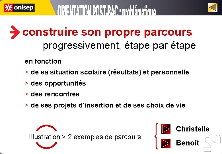 construire son propre parcours progressivement, étape par étape en fonction > de sa situation