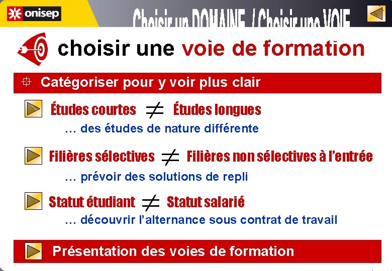 choisir une voie de formation Catégoriser pour y voir plus clair Études longues Filières