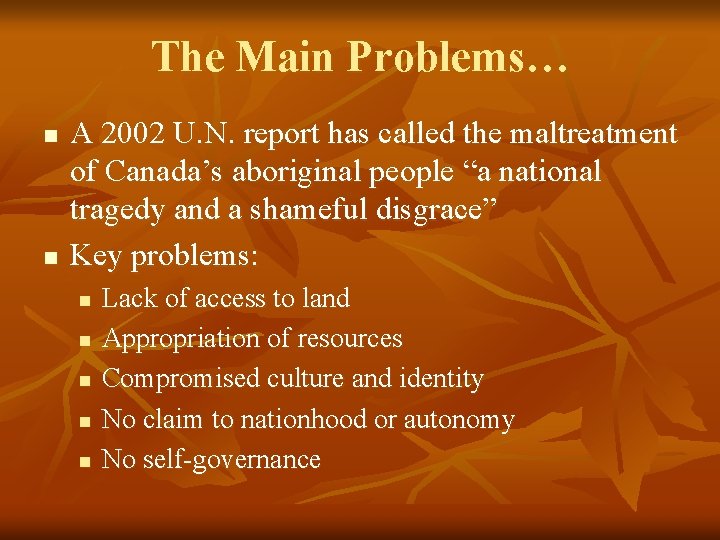 The Main Problems… n n A 2002 U. N. report has called the maltreatment