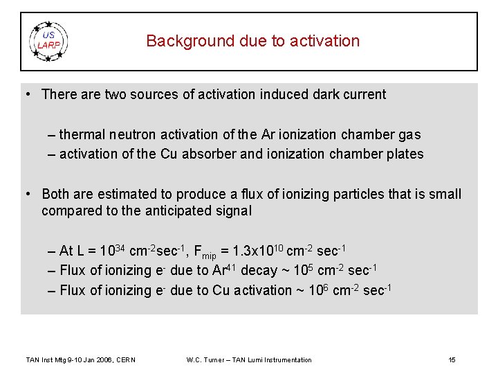 Background due to activation • There are two sources of activation induced dark current