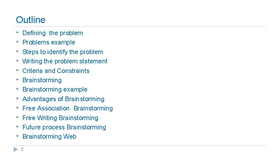 Outline Defining the problem Problems example Steps to identify the problem Writing the problem Outline Defining the problem Problems example Steps to identify the problem Writing the problem