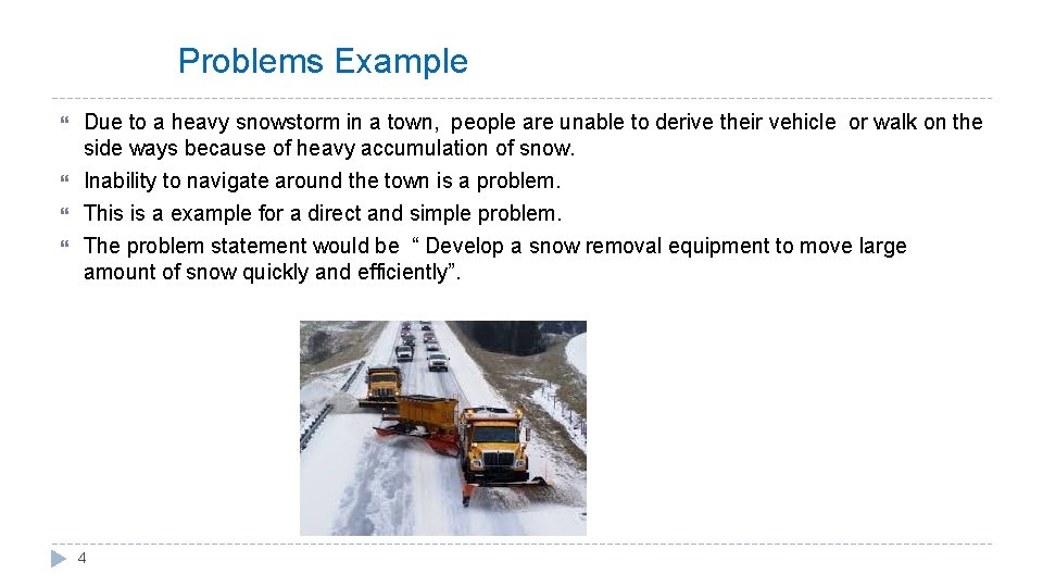 Problems Example Due to a heavy snowstorm in a town, people are unable to