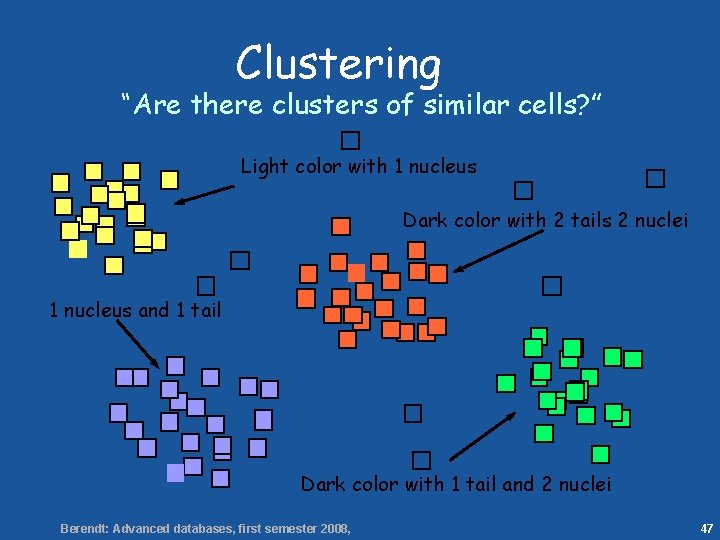 47 Clustering “Are there clusters of similar cells? ” Light color with 1 nucleus