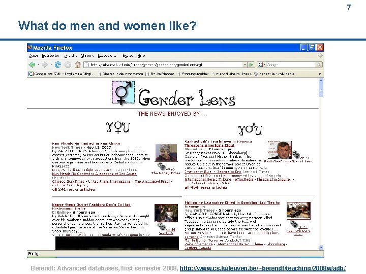 7 What do men and women like? Berendt: Advanced databases, first semester 2008, http: