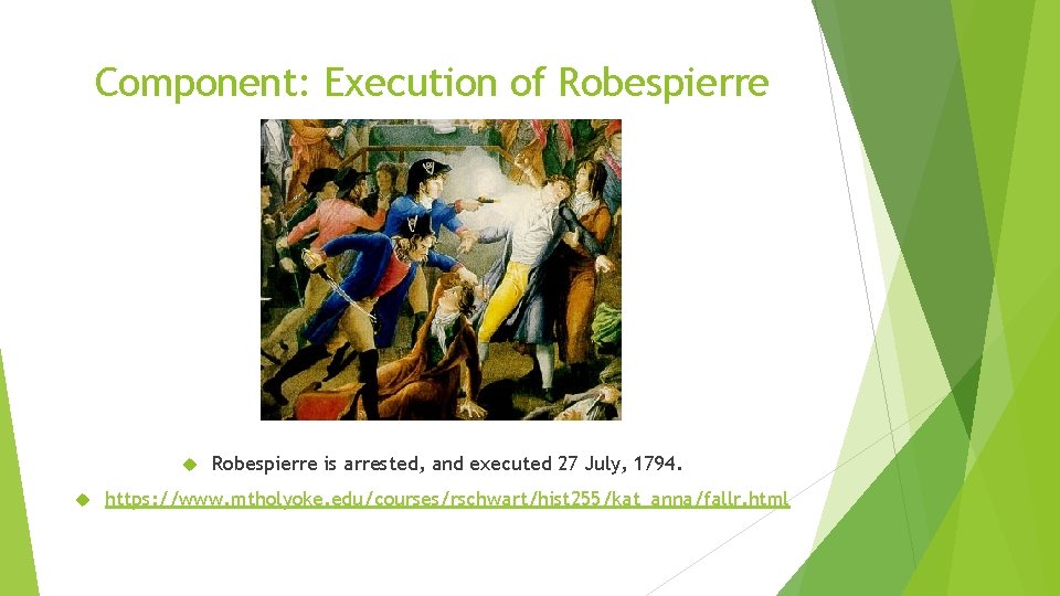 Component: Execution of Robespierre is arrested, and executed 27 July, 1794. https: //www. mtholyoke.