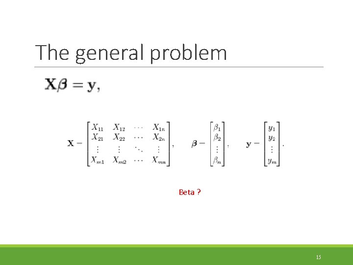 The general problem Beta ? 15 