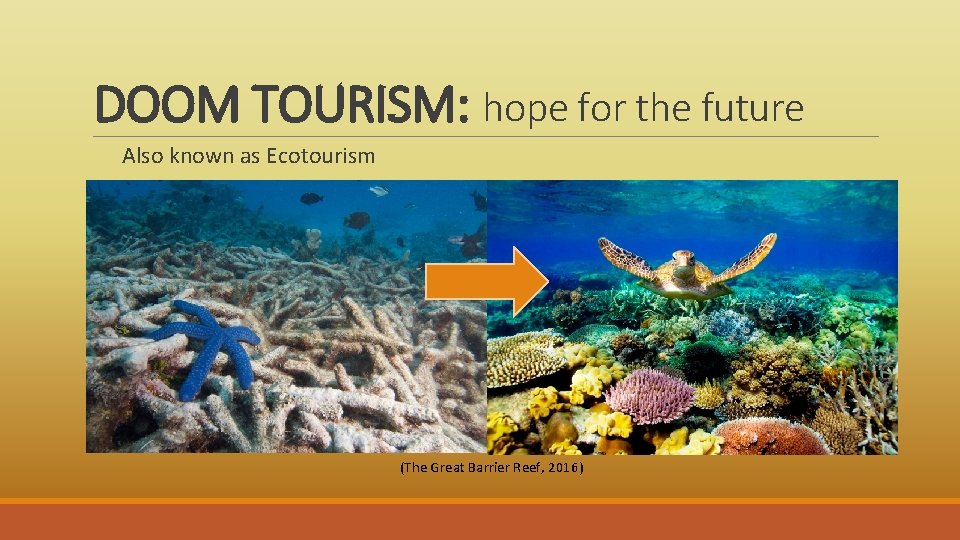 DOOM TOURISM: hope for the future Also known as Ecotourism (The Great Barrier Reef,