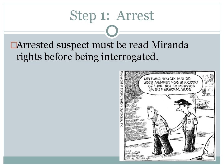 Step 1: Arrest �Arrested suspect must be read Miranda rights before being interrogated. 