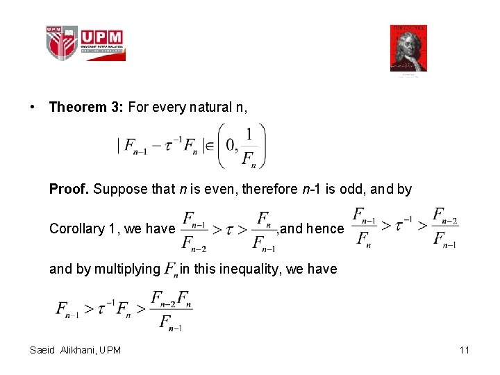  • Theorem 3: For every natural n, Proof. Suppose that n is even,