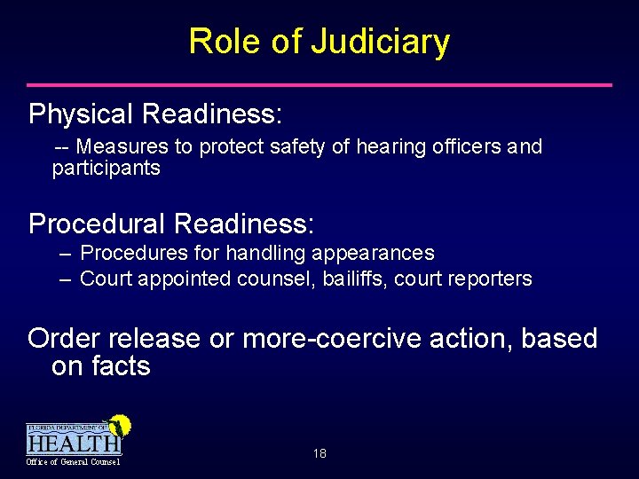 Role of Judiciary Physical Readiness: -- Measures to protect safety of hearing officers and