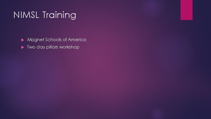 NIMSL Training Magnet Schools of America Two day pillars workshop 