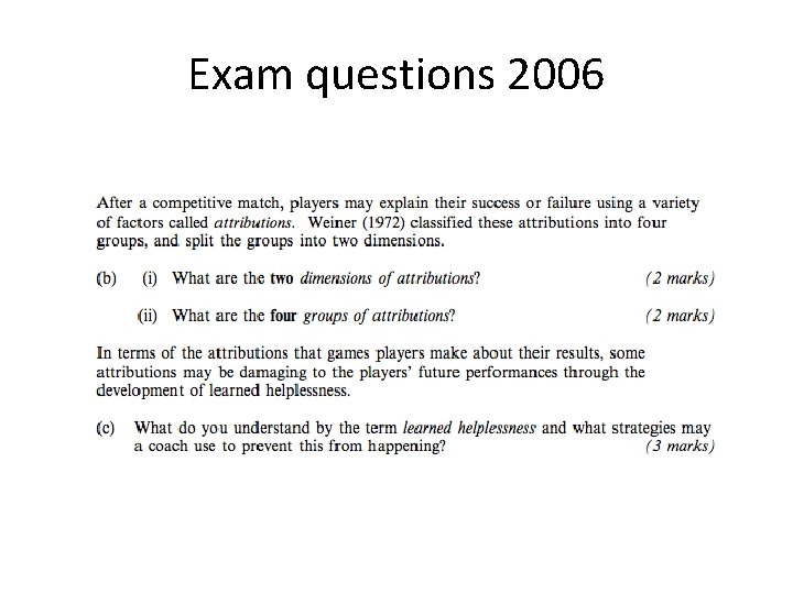 Exam questions 2006 