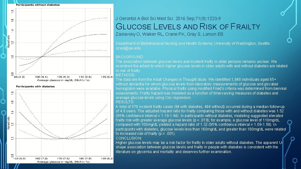 J Gerontol A Biol Sci Med Sci. 2016 Sep; 71(9): 1223 -9. GLUCOSE LEVELS