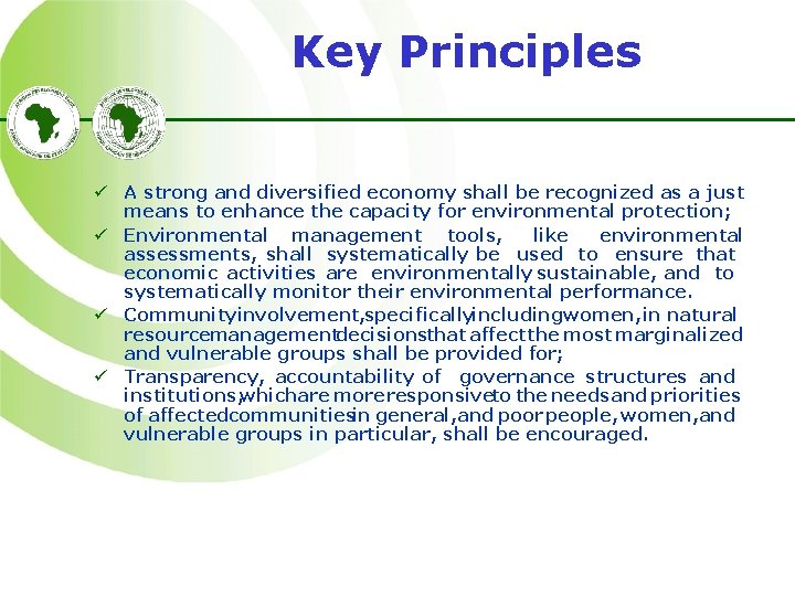 Key Principles ü A strong and diversified economy shall be recognized as a just