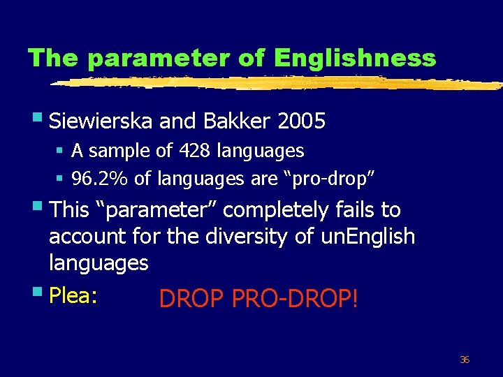 The parameter of Englishness § Siewierska and Bakker 2005 § A sample of 428