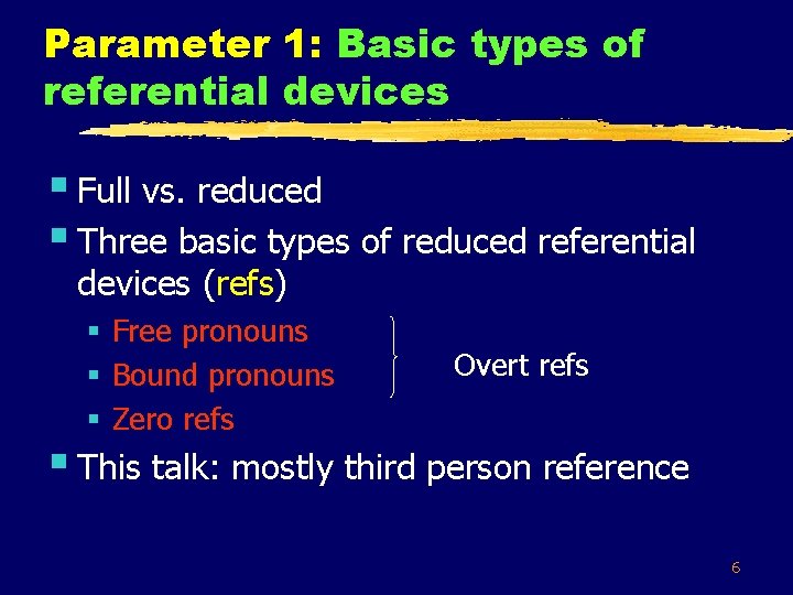 Parameter 1: Basic types of referential devices § Full vs. reduced § Three basic