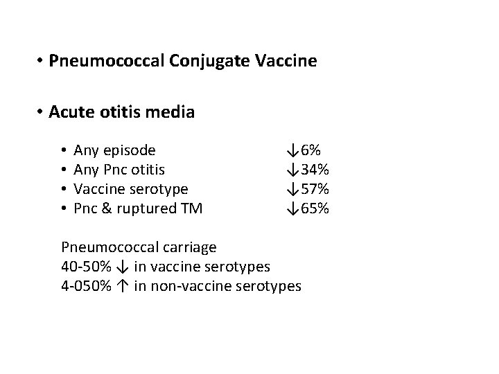  • Pneumococcal Conjugate Vaccine • Acute otitis media • • Any episode Any