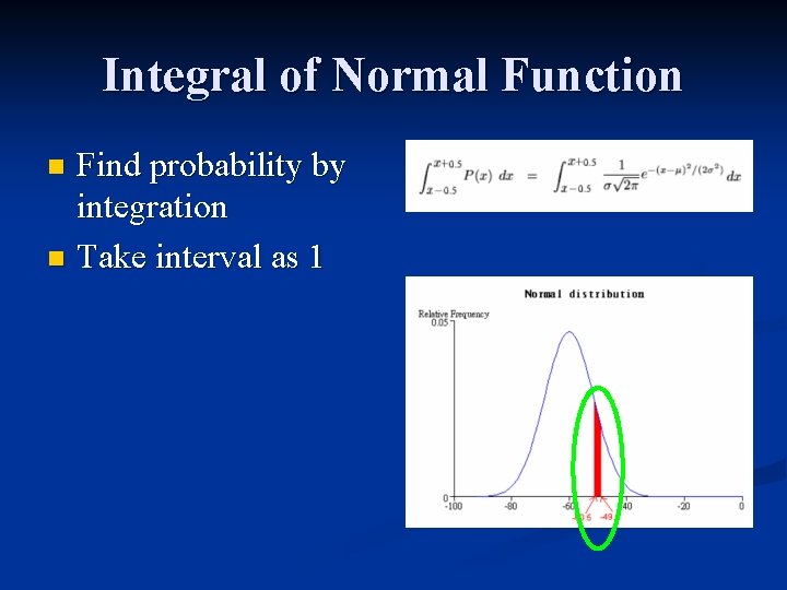 Integral of Normal Function Find probability by integration n Take interval as 1 n
