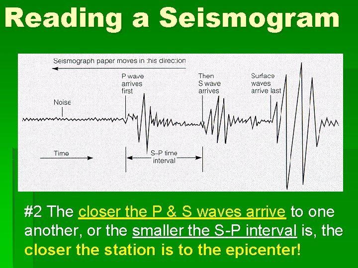 Reading a Seismogram #2 The closer the P & S waves arrive to one